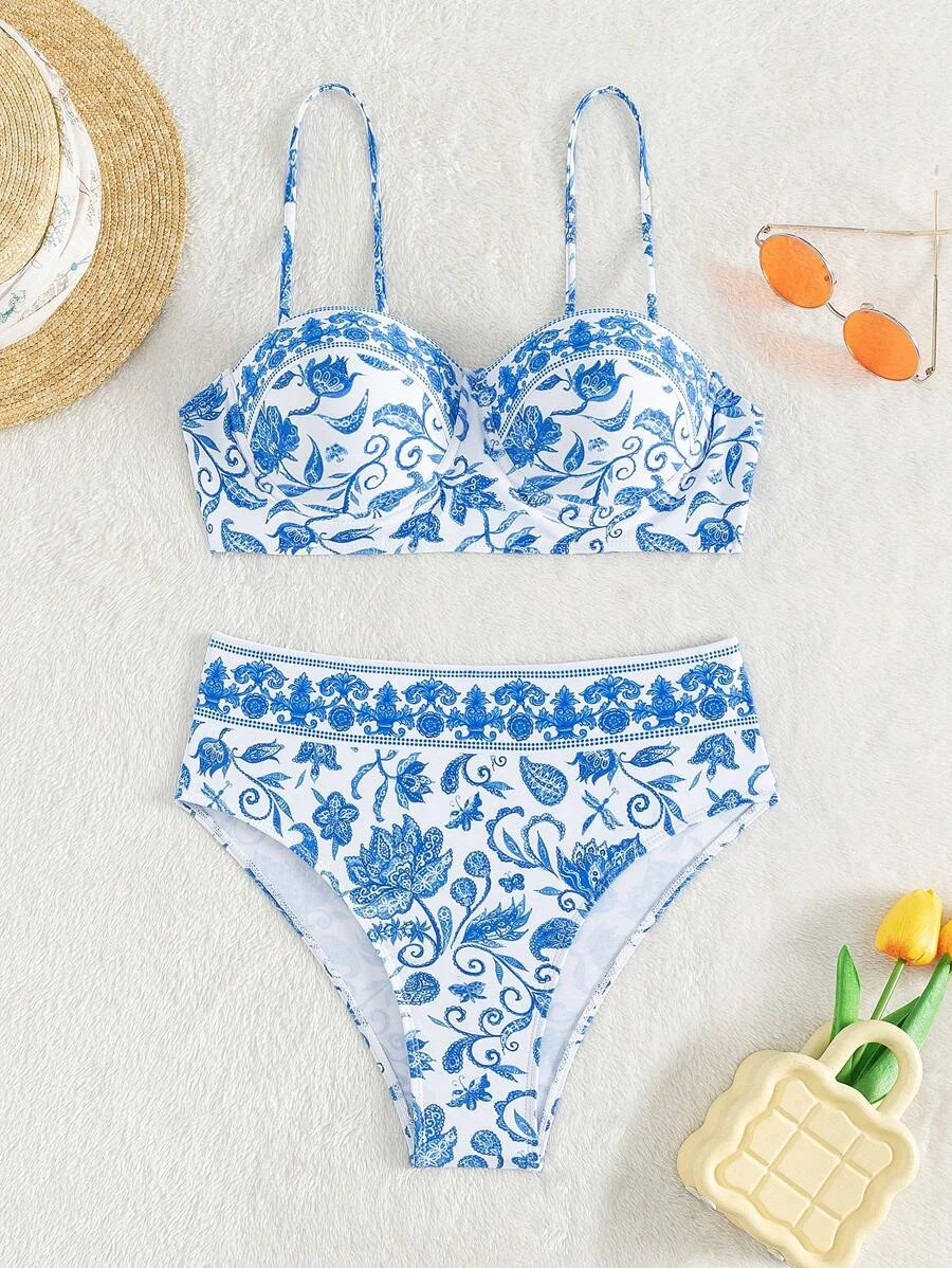2024 High Waist Bikinis Women Print Push Up Swimsuit Floral Swimwear Female Bathers Bathing Swimming Suit Summer Beachwear