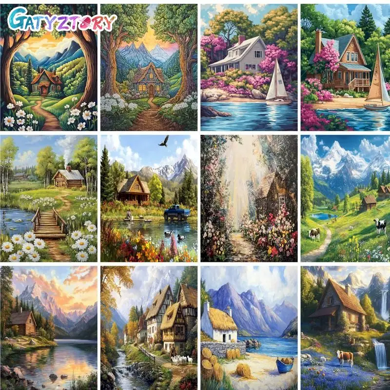 GATYZTORY Forest Picture By Numbers Modern Mountain Landscape Wall Art Canvas Painting By Numbers For Adults Gift Diy Ideas Arts