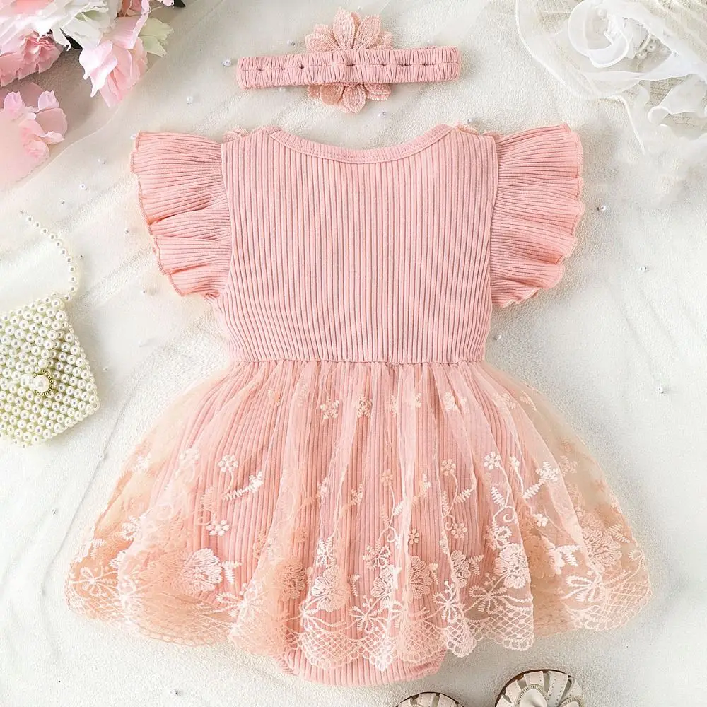 

Cute Cotton Baby Girl Princess Dress Bowknot Short Sleeve Toddle Petti Skirt Sweet Lace Mesh Baby Girl Bubble Dress Birthday
