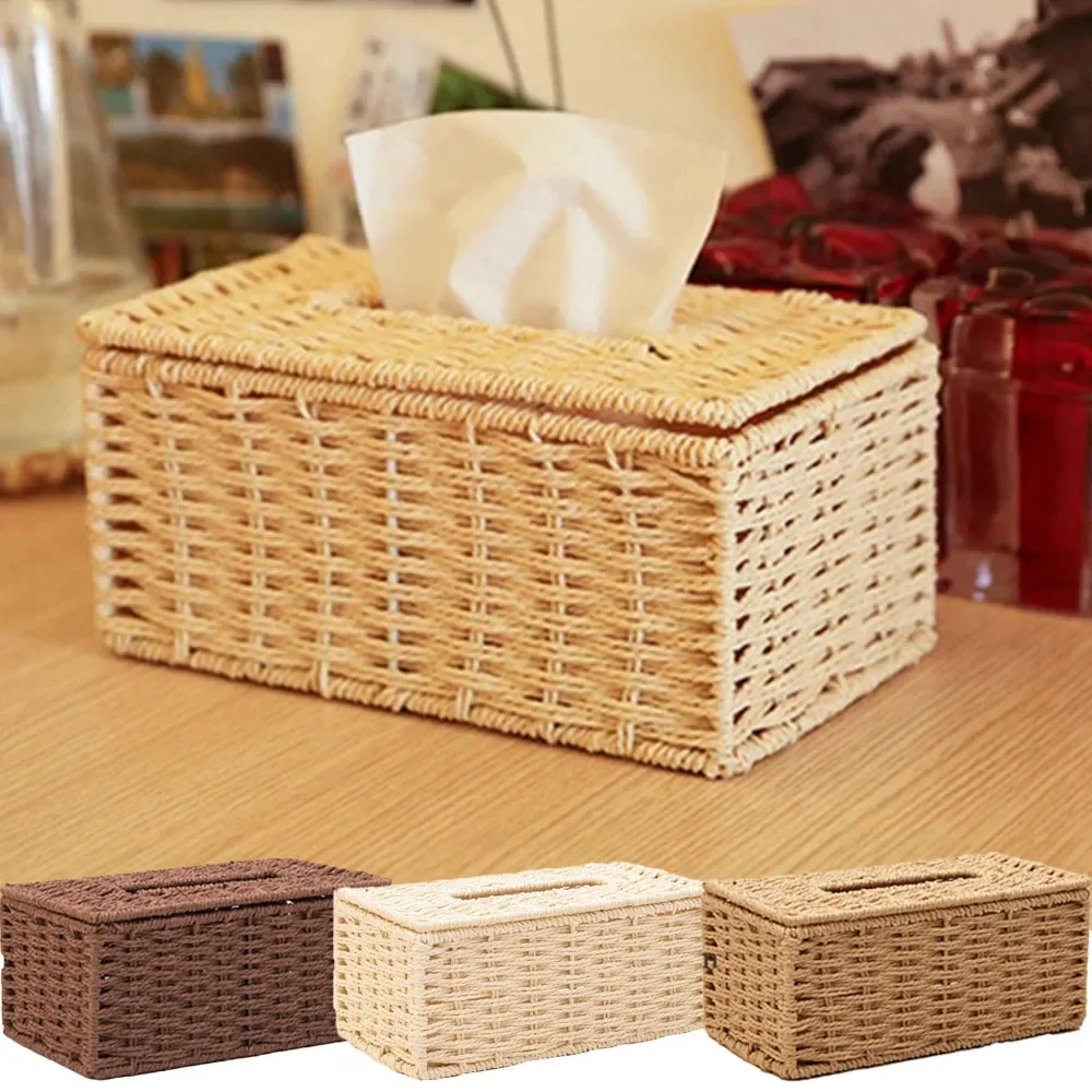 

1PC Rattan Tissue Box Home Decoration Handmade Desktop Decoration Simple Retro Tissue Box Storage Caja De Pañuelos Hecha A Mano