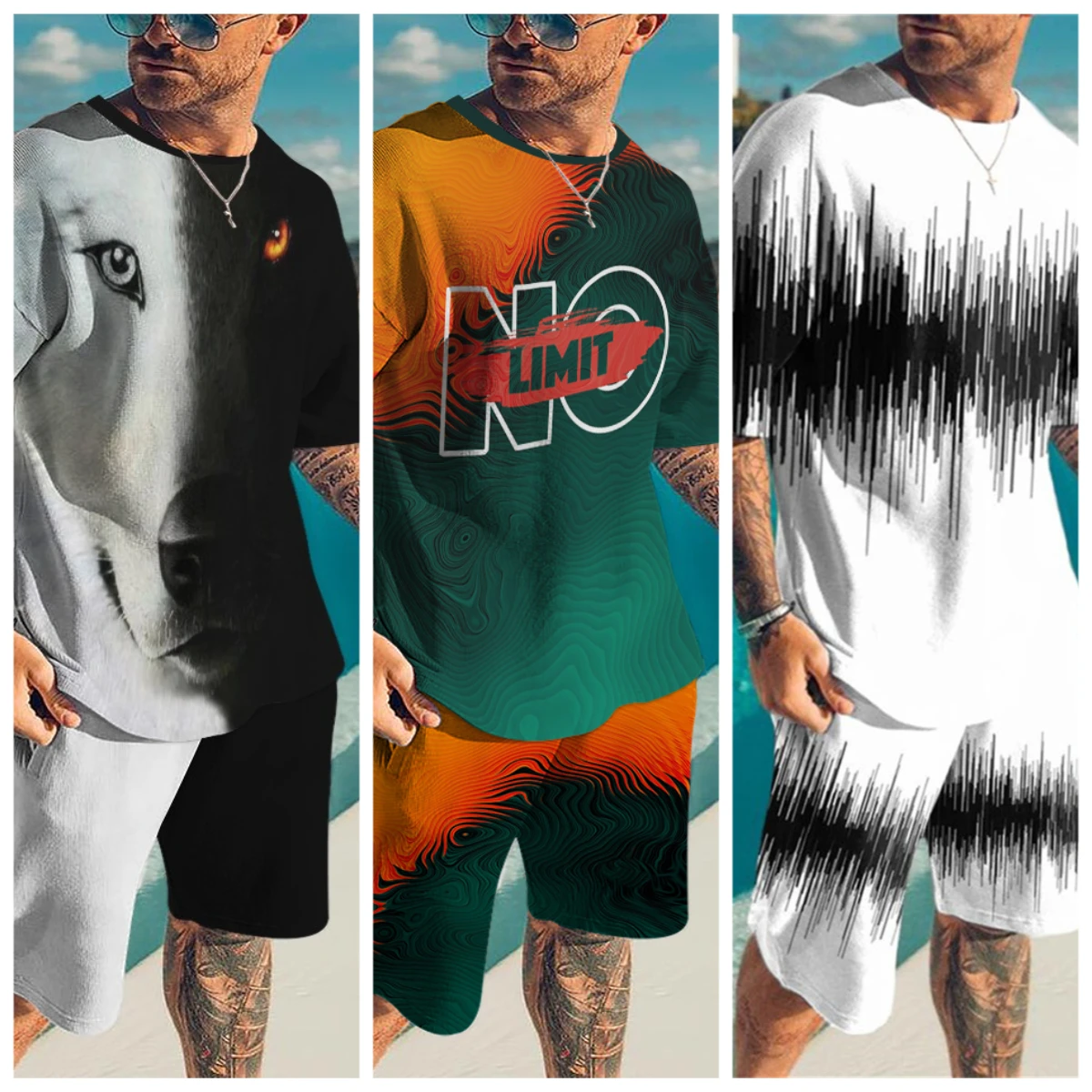 

Summer Men's Hot-selling Fashion Casual 3D Printing Men's Suit Breathable Quick-drying Comfortable Men's Crew Neck T-shirt Set