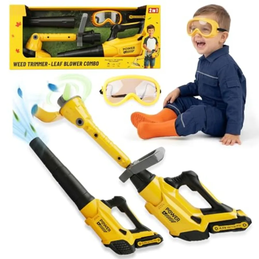 

Tool Set 2-in-1 Toddler Power Gardening Set with Realistic Sounds Lights Toy Trimmer Leaf Blower Pretend Play Outdoor Indoor To