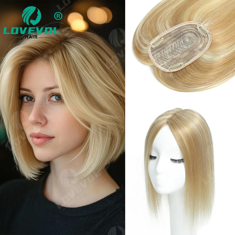 

7*10Cm Hair Toppers for Women Real Human 360°Clip in Hair Topper No Bangs Upgrade Swiss Lace Base 25-45CM Hair Pieces for Women