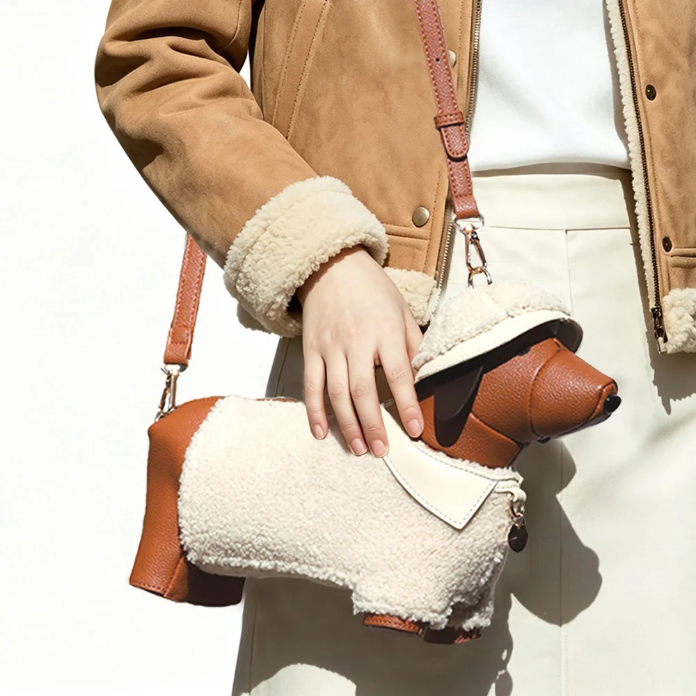 Geldbörsen und Handtaschen für Damen, Designer-Umhängetasche aus Leder, niedliche Hundeform, Abendparty-Tasche, Damentasche – Detail 27