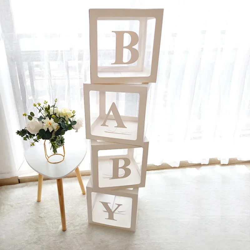 

4PCS Baby Shower Decorations Transparent Letter Balloon Box baby Birthday Decor 1st Birthday Party Supplies Balloon Box