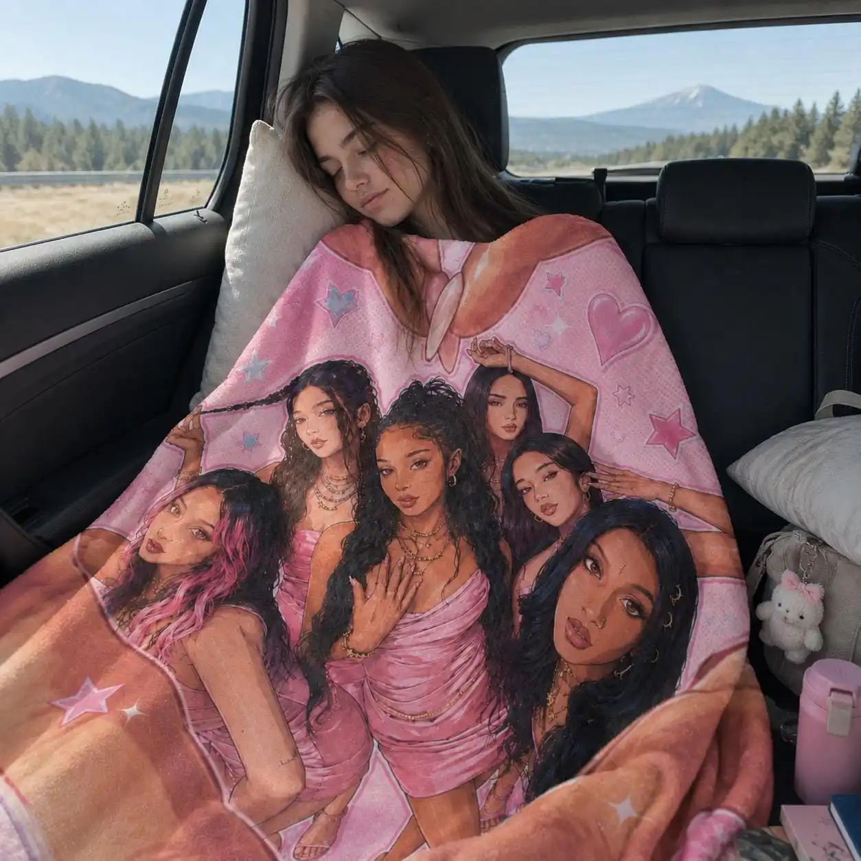 Pink Fashion Girls Flannel Blanket K-KATSEYE Bedspread on the Bed Blankets Home and Decoration Human Made Throw Sofa Throws Knee