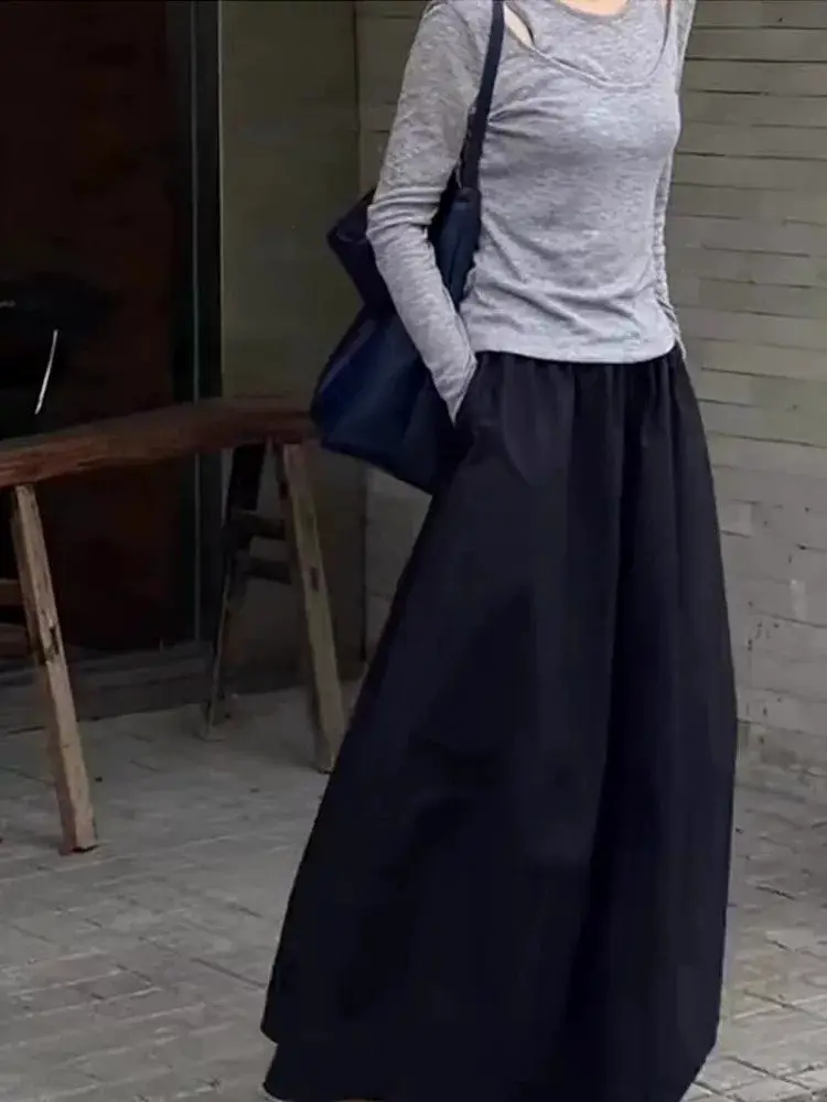 Elegant High Waist A-Line Pleated Skirt Women's Mid-Length Cover Hip Slimming Flared Skirt Casual Wear Pear Shaped plus Size