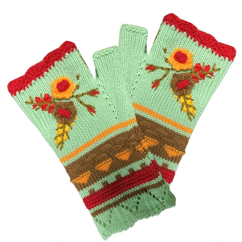 Fingerlose Winterhandschuhe für Damen mit Stickerei, gestrickter Handgelenkwärmer, Direktversand