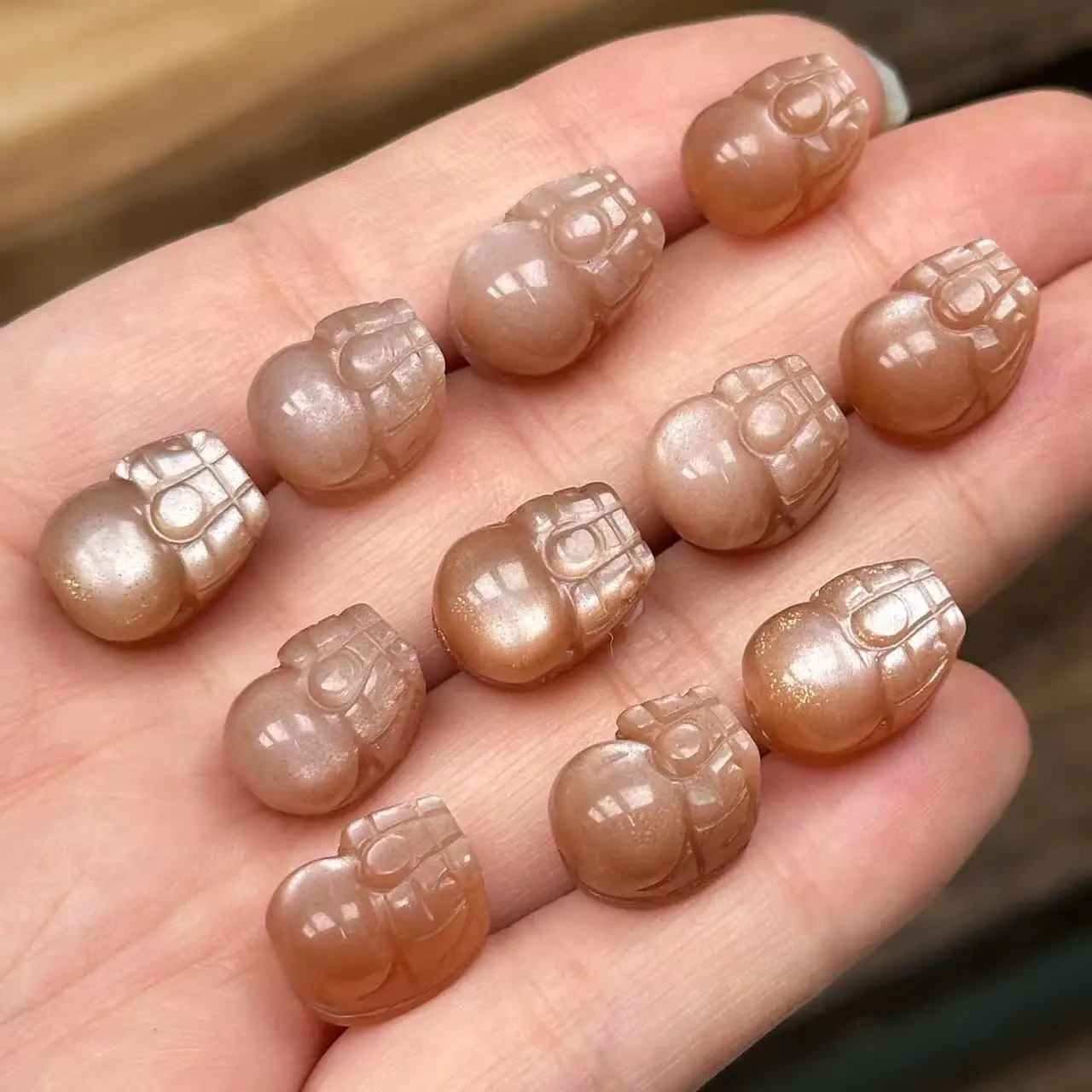 Bulk DIY Orange Tone Shimmer Stone Beads with Through Hole for Jewelry Making Accessories
