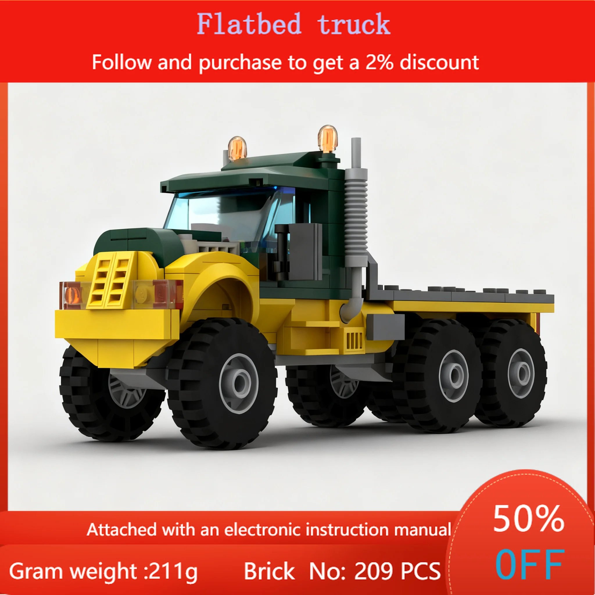 

209 Parts Building Block Model MOC Custom Flatbed Truck Car For Boy Adult Children Christmas Gift Toy