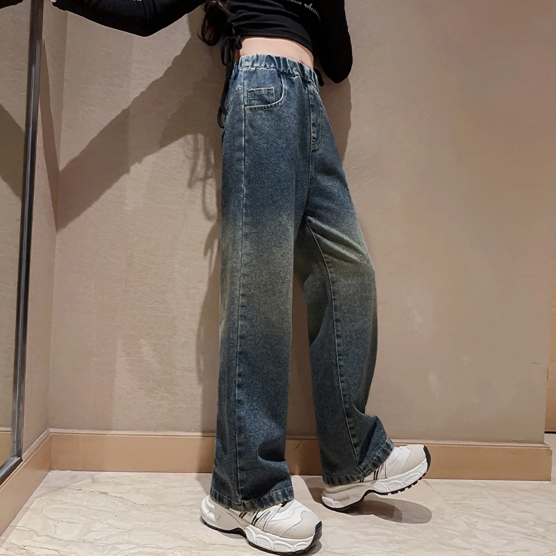 بنطال جينز بناتي ربيع خريف جديد بسيط عصري متدرج متعدد الاستخدامات 2025