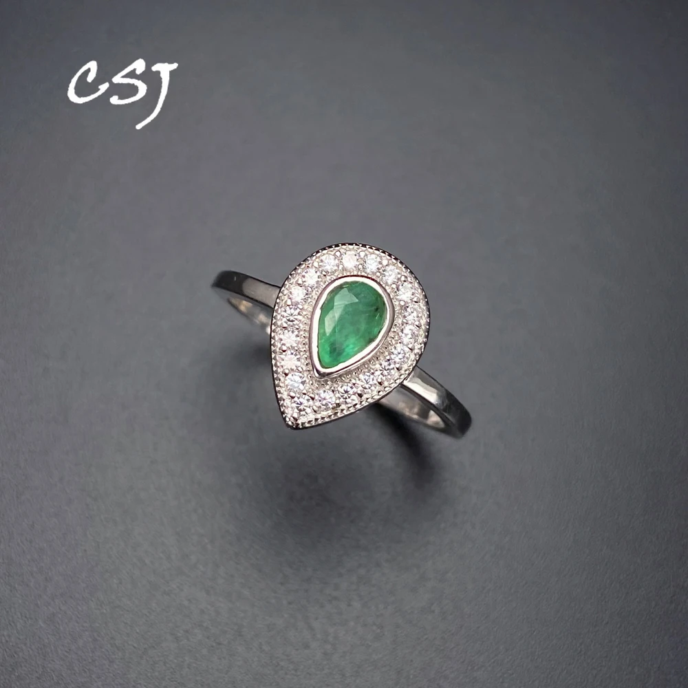 

Elegant Natural Emerald Rings Sterling 925 Silver Gemstone Pear 4*6mm for Women Lady Wedding Engagment Party Gift Fine Jewelry