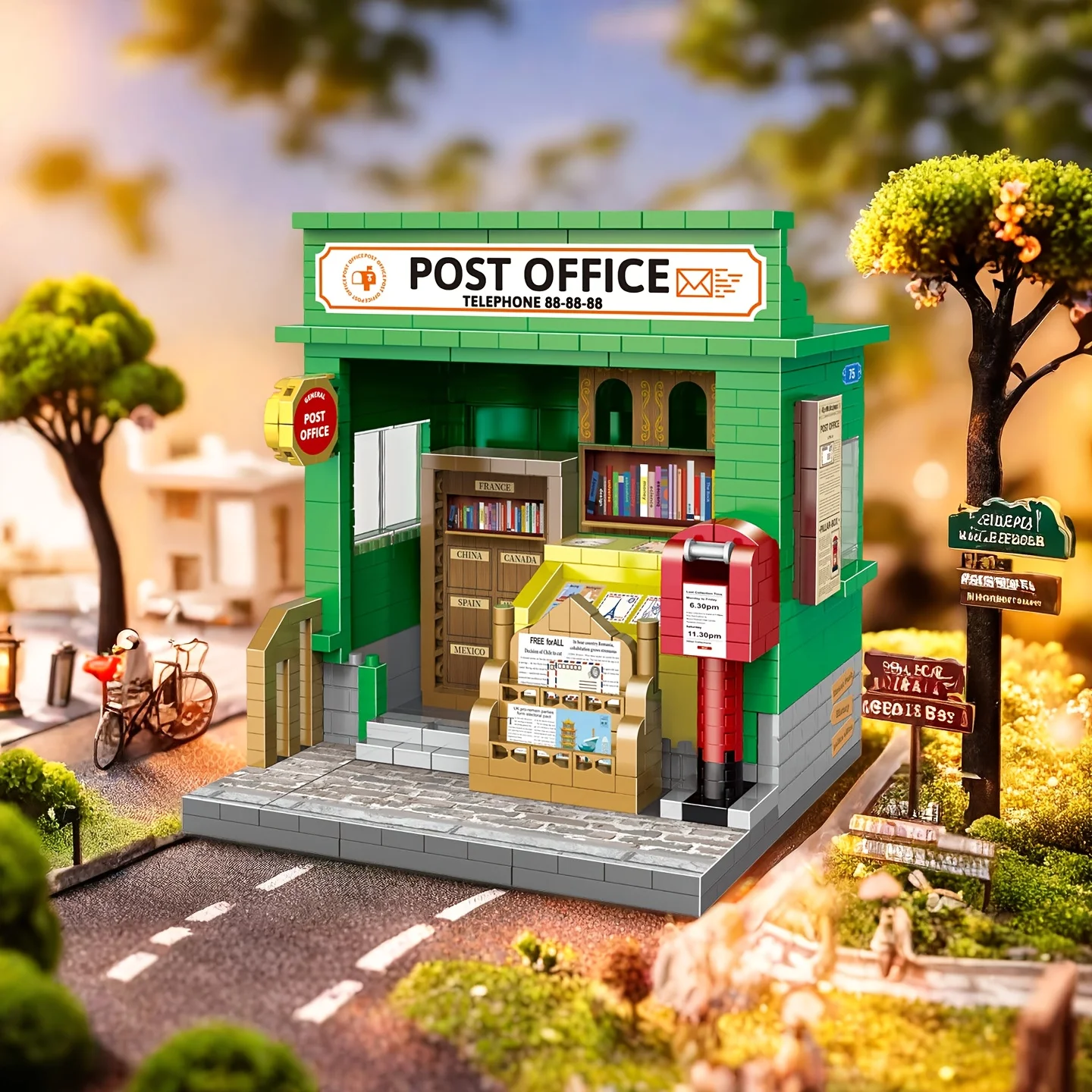 The Retro-Style Post Office Building Block Model Features Realistic Appearance and Internal Details, Making the Assembly Process Challenging
