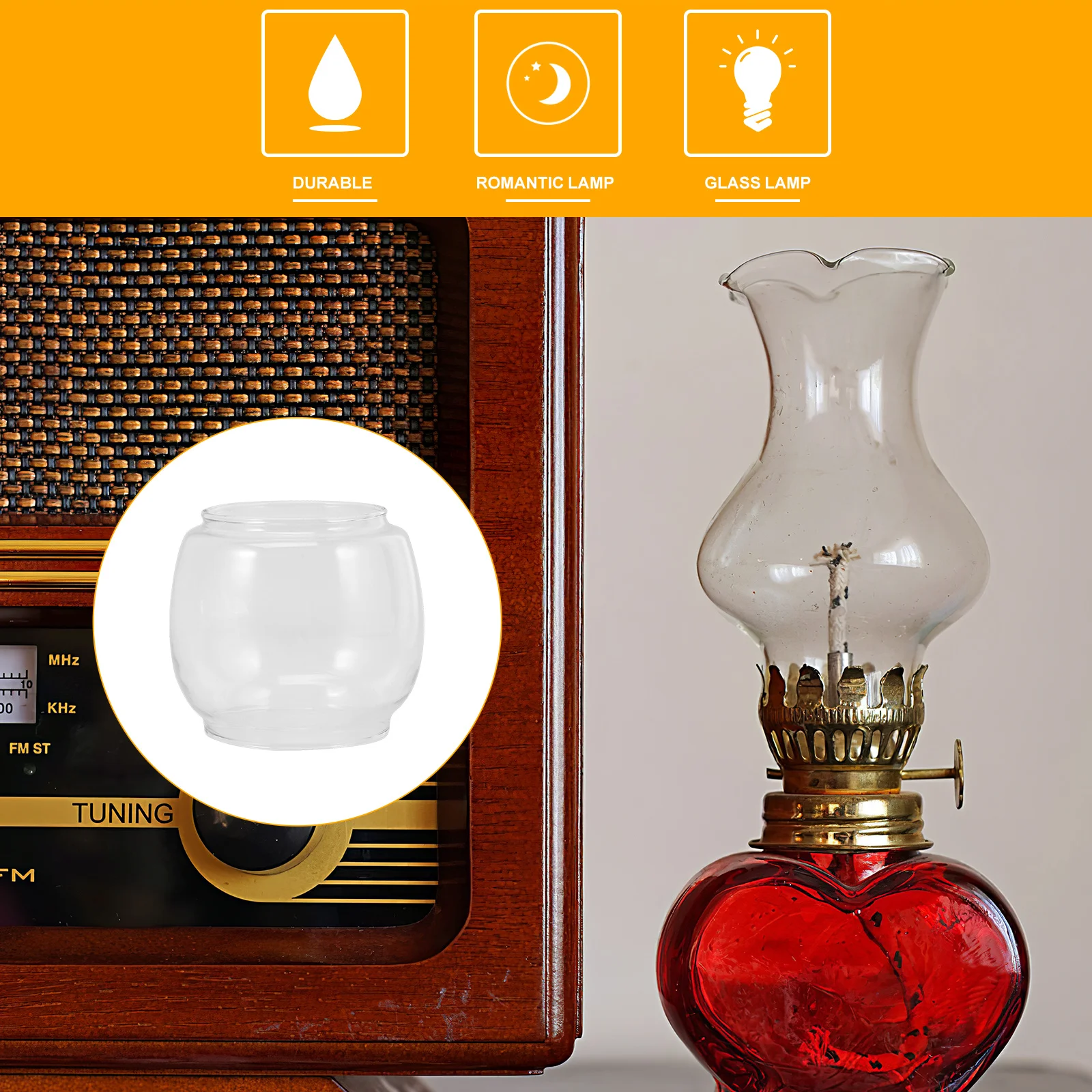 Picture 6: 2Pcs Glass Oil Lamp Shades Retro Vintage Style Elegant Replacement Cover for Lamps Windproof Clear Chimney Protector