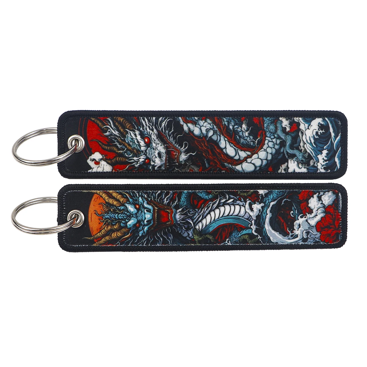 Cool Dragon Embroidery Key Fobs Japanese Waves Key Tags Keychain For Motorcycles Cars Key Ring Accessories Jewelry Chaveiro Gift