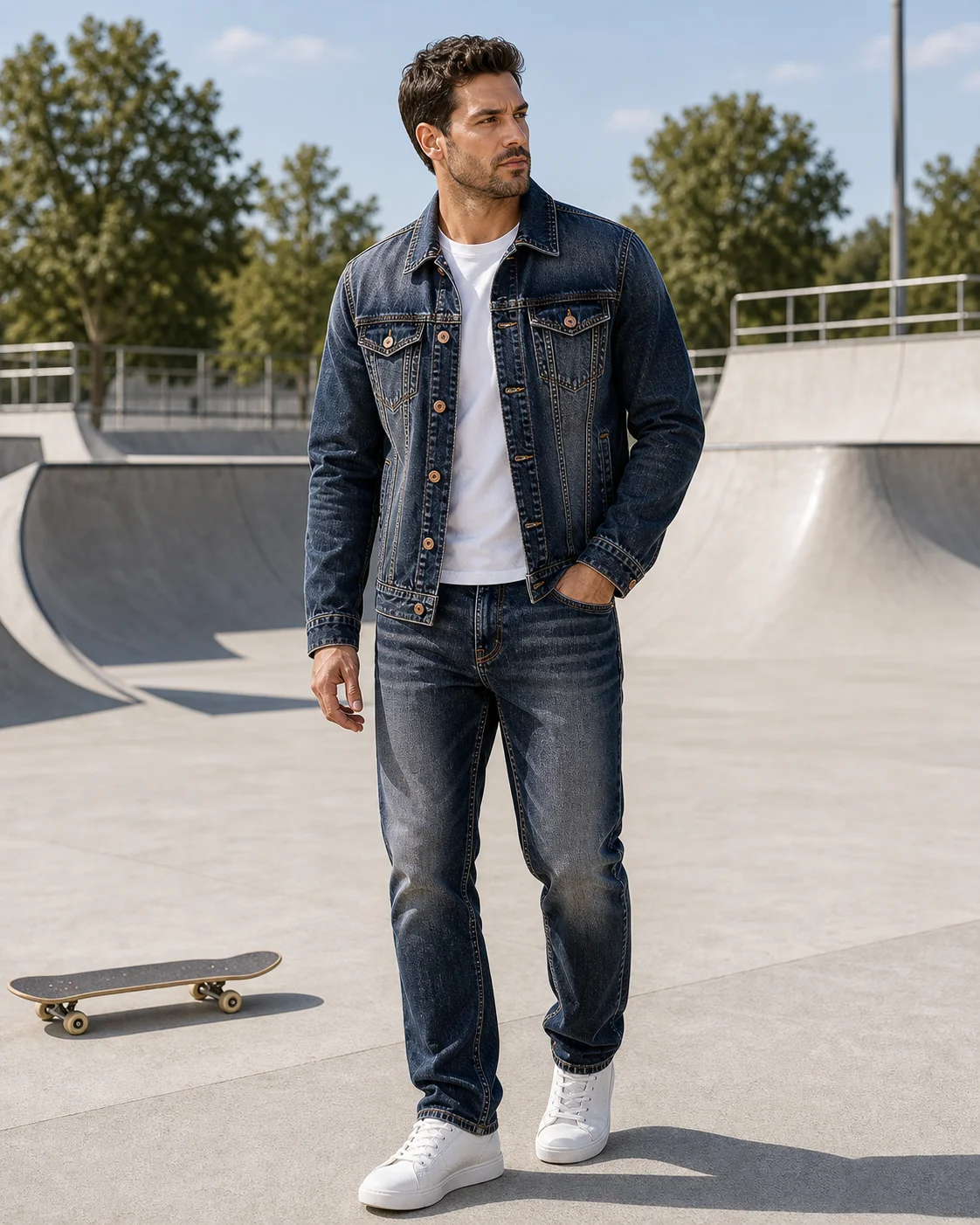 Conjunto de dos piezas/Conjunto de una pieza: Chaquetas de primavera y otoño, chándal de mezclilla, conjunto de jeans vintage de moda, holgado, lavado, estilo urbano para hombre.
