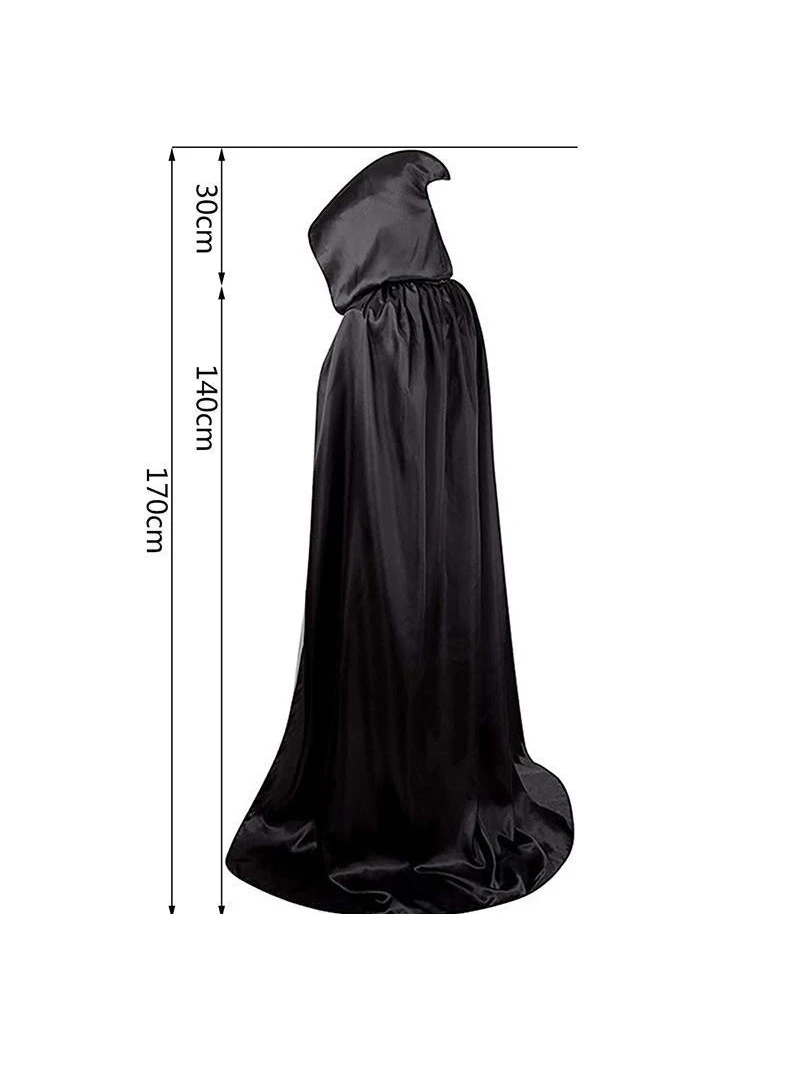 Halloween Death God Black Satin Robe Cape with Hat Adult Costume Prop Ghost Festival Adult Cape Clothing
