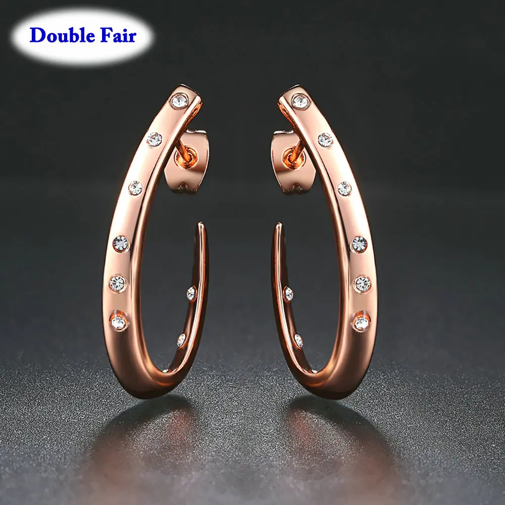 OL Style Atmospheric Fashion Rose Gold Color Metal Round Stud Earrings For Women Zircon Jewelry Piercing Earring DWE598