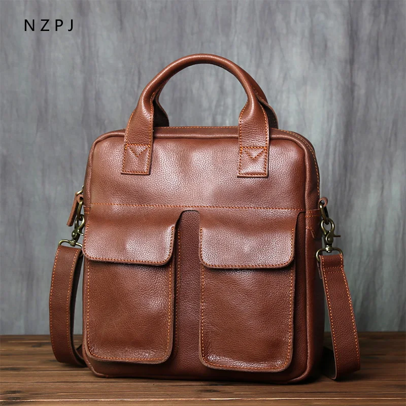 NZPJ Neue Retro Leder herren Handtasche Top Schicht Rindsleder Vertikale Einzigen Schulter Umhängetasche Briefträger Aktentasche Computer Tasche – Detail 6