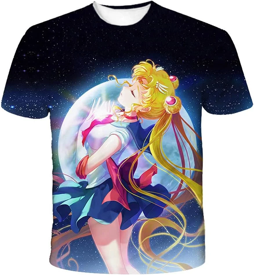 Retro Sailor Moon Starry Sky All-Over 3D-Druck-T-Shirt mit Sailor Moon Magical Transformation Kurzarm