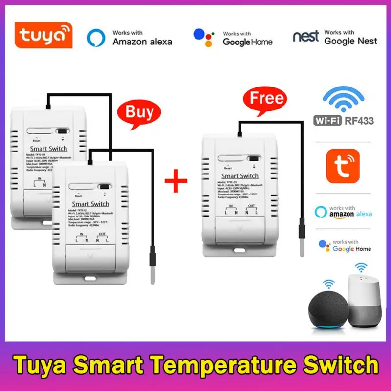 Tuya Wifi Smart Temperature Humidity Switch Monitoring Electricity Statistics Relay Timing Intelligent Thermostat Probe Sensor