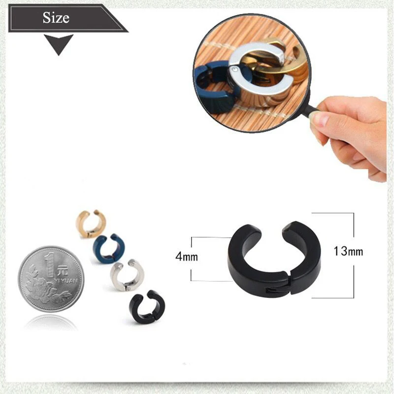 Wholesale Jewelry - Titanium steel Men's Smooth Clip Earrings (1pc) Jewelry Black / Gold / White / Blue / Multicolor