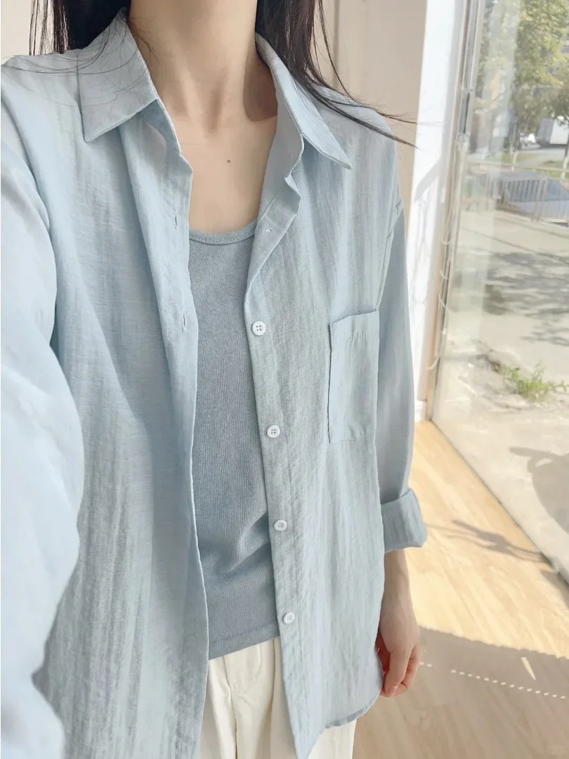 Spring 2026 Women's Loose Fit Sun Protection Shirt Outerwear Thin Design Sensation Casual Style Long Sleeve Button up Top