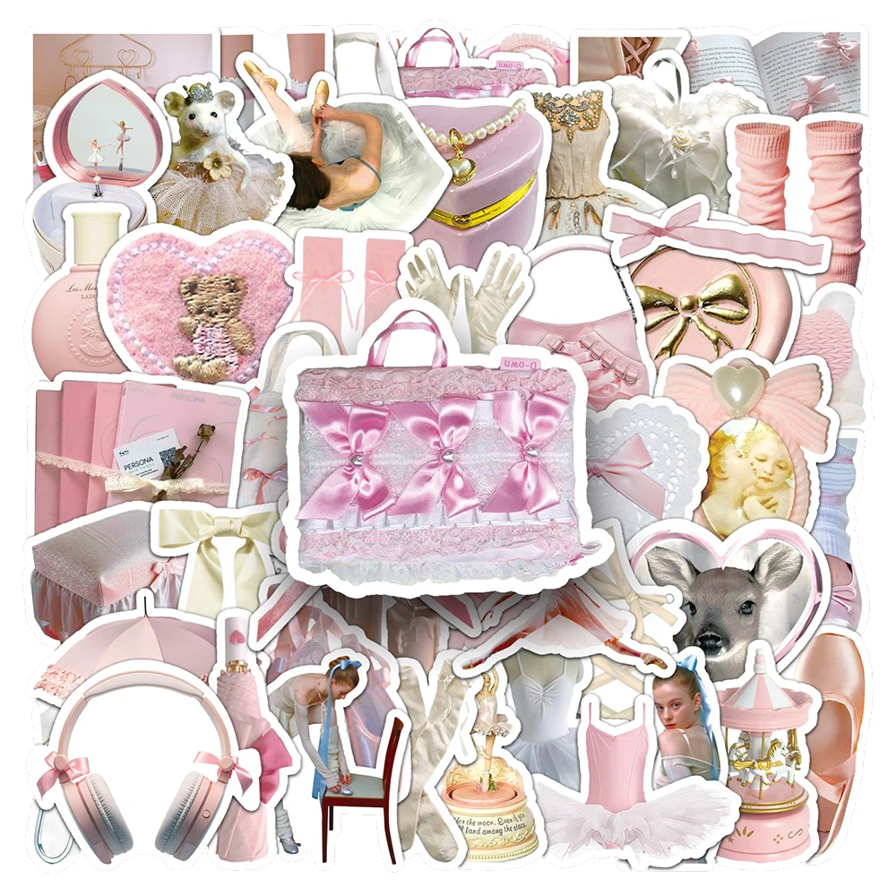10/30/50pcs INS Pink Ballet Style Art Stickers Cute Aesthetic Graffiti Decals DIY Luggage Phone Scrapbook Kawaii Sticker Decor