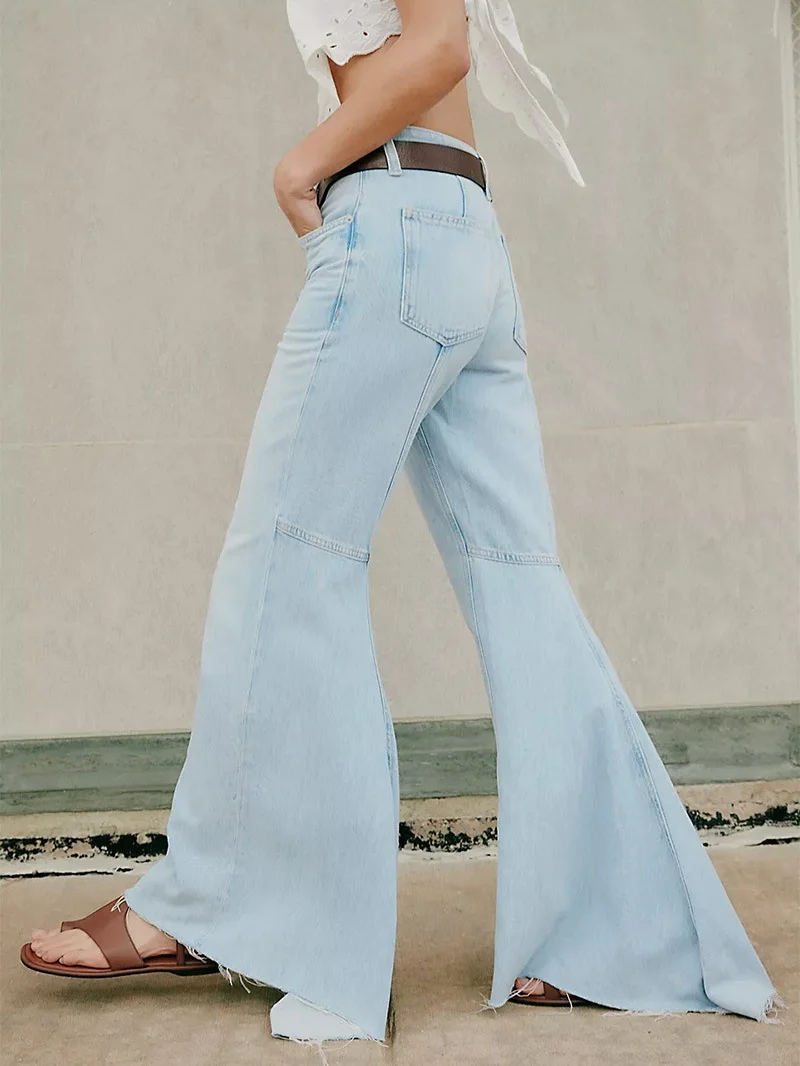 

Streetwear Spliced Denim Flare Pants Spring Clothes Women 2026 High Waist Slim Fit Straight Jeans Lady Fashion Basic Flare Jeans