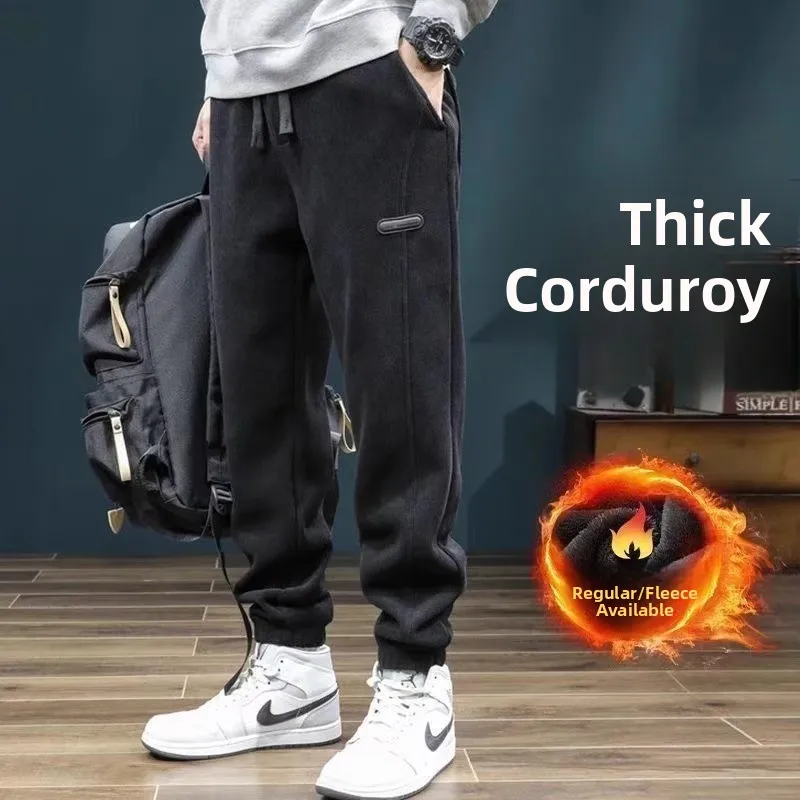 

Мужские вельветовые спортивные штаны, повседневные свободные брюки для зимних видов спорта Harajuku Sle, утепленные брюки с манжетами из полиэфирного волокна