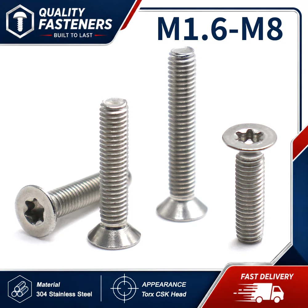 

5-50Pcs M1.6 M2 M2.5 M3 M4 M5 M6 M8 304 Stainless Steel Torx Six-Lobe Countersunk Flat Head Screw Bolt CM GB2673 Length=3-55mm