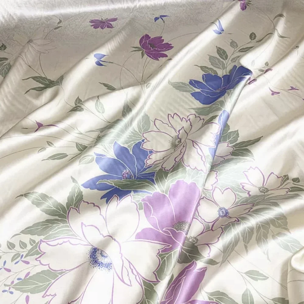 

Hot Sale Fashionable Printing Unique Beautiful Big Flowers Design Silk Cotton Satin Fabric for Women Summer Dress Garment Shirt