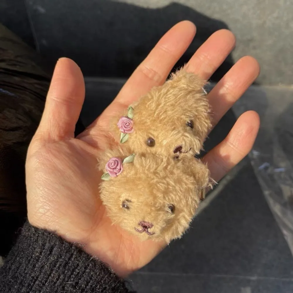 مشبك شعر على الطراز الكوري على شكل دب الأرنب للفتيات ، إكسسوار شعر نسائي ، مشابك جانبية ، مشبك شعر فروي ، حلو ولطيف