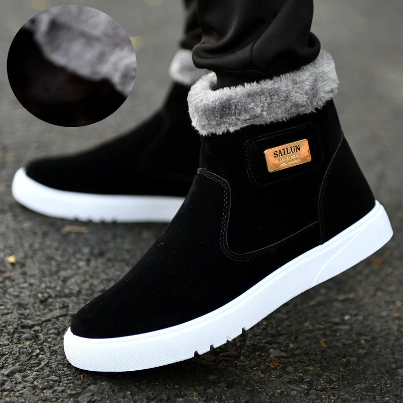 Men Ankle Boots 2024 Winter Thick Warm Casual Shoes for Men Non-slip Snow Boots High-top Vulcanized Shoes Furry Cotton Shoes