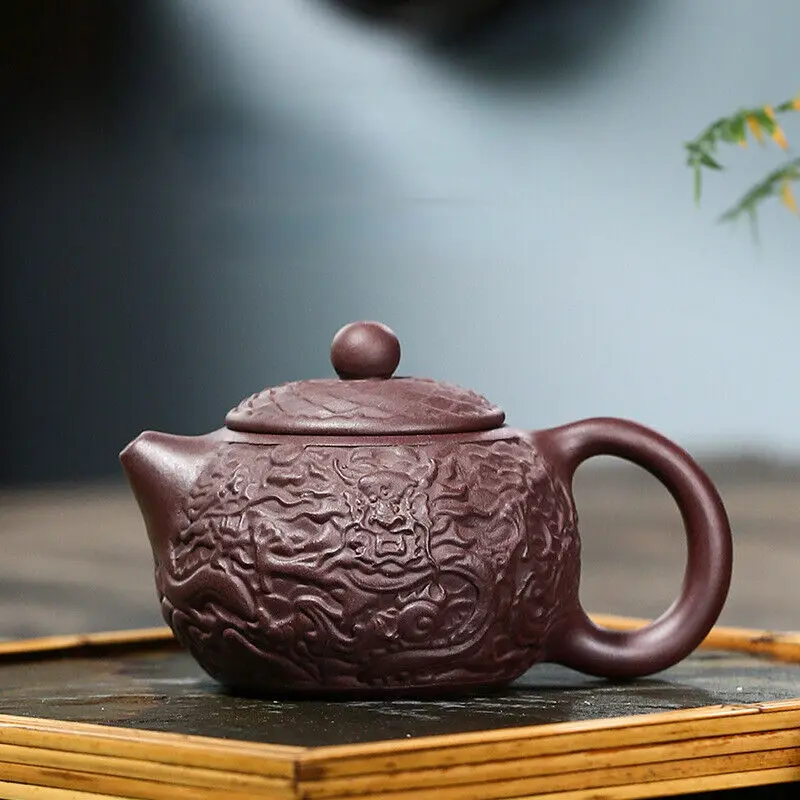 

China Yixing Zisha Pottery Purple Clay Handmade 140cc Dragon Design Teapot