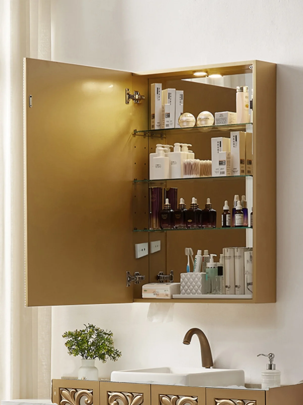 Smart mirror cabinet, wall-mounted toilet, washstand, bathroom, wall-mounted storage, charging, light luxury