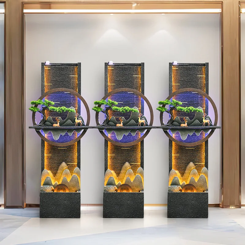 New Chinese-style water curtain wall fountain, living room entrance rockery, circulating water lucky landing opening gift