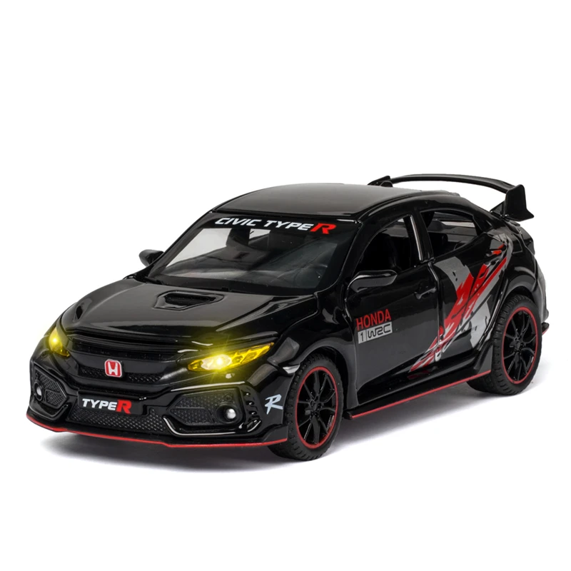 Modèle de voiture en alliage Honda Civic Type R, jouet en métal moulé sous pression, véhicule de sport, simulation, son, lumière, cadeau de collection, 1/32