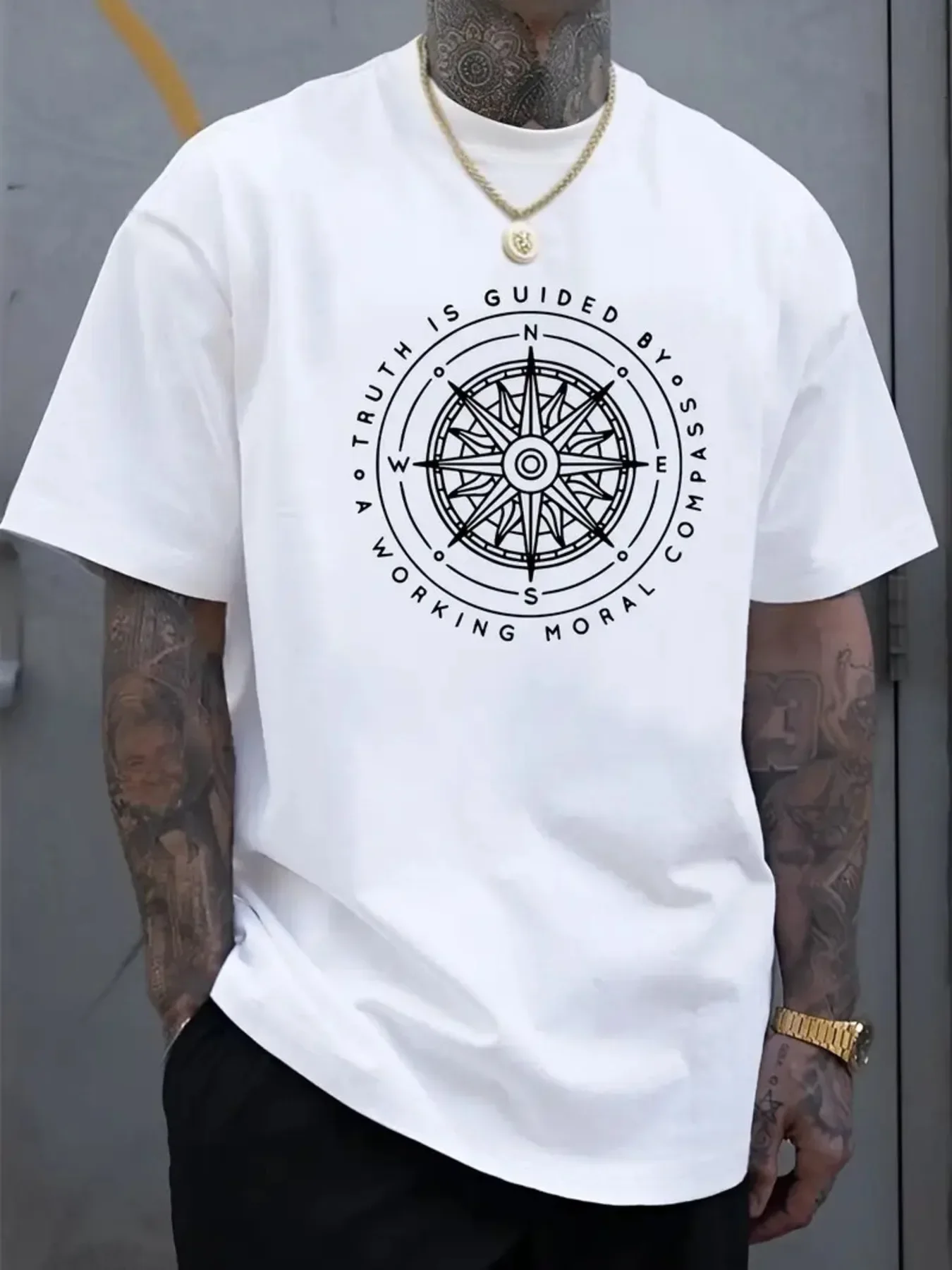 Men's Compass Navigation T-shirt, 100% Cotton, 