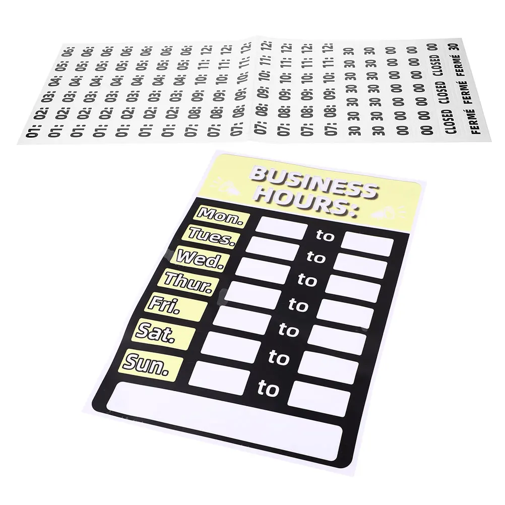 

Erasable PVC Business Hours Sign 06# Plate 011 Number Style Reusable Store Open Closed Sign for Window Door