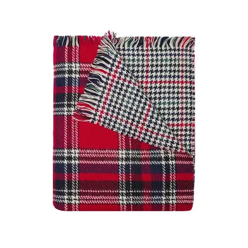 Bufanda de Cachemira a cuadros para mujer, chal de lana de punto doble de gran tamaño, manta a cuadros, Ponchos y capas, W3110, marca de invierno