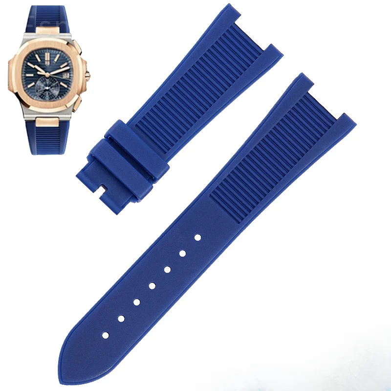 For PP Patek Philippe Steel Head Silicone Watch Strap 5711 5712G Nautilus Series Concave and Convex Watchbands 25x13mm