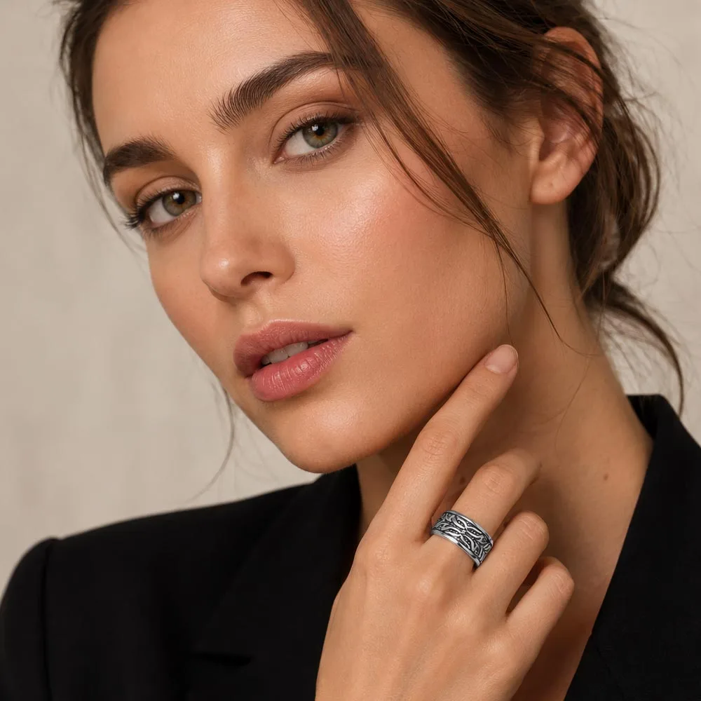 Rebellischer Bandring mit schwarzem Tigermuster, feiner Schmuck für Damen und Herren, brandneues Geschenk aus 925er Sterlingsilber – Detail 2