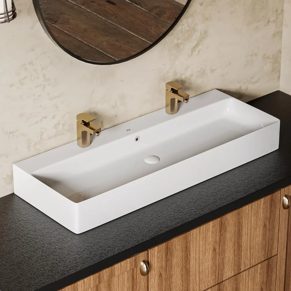 43 Inch Extra Large Trough Sink with Dual Faucet Holes, 43