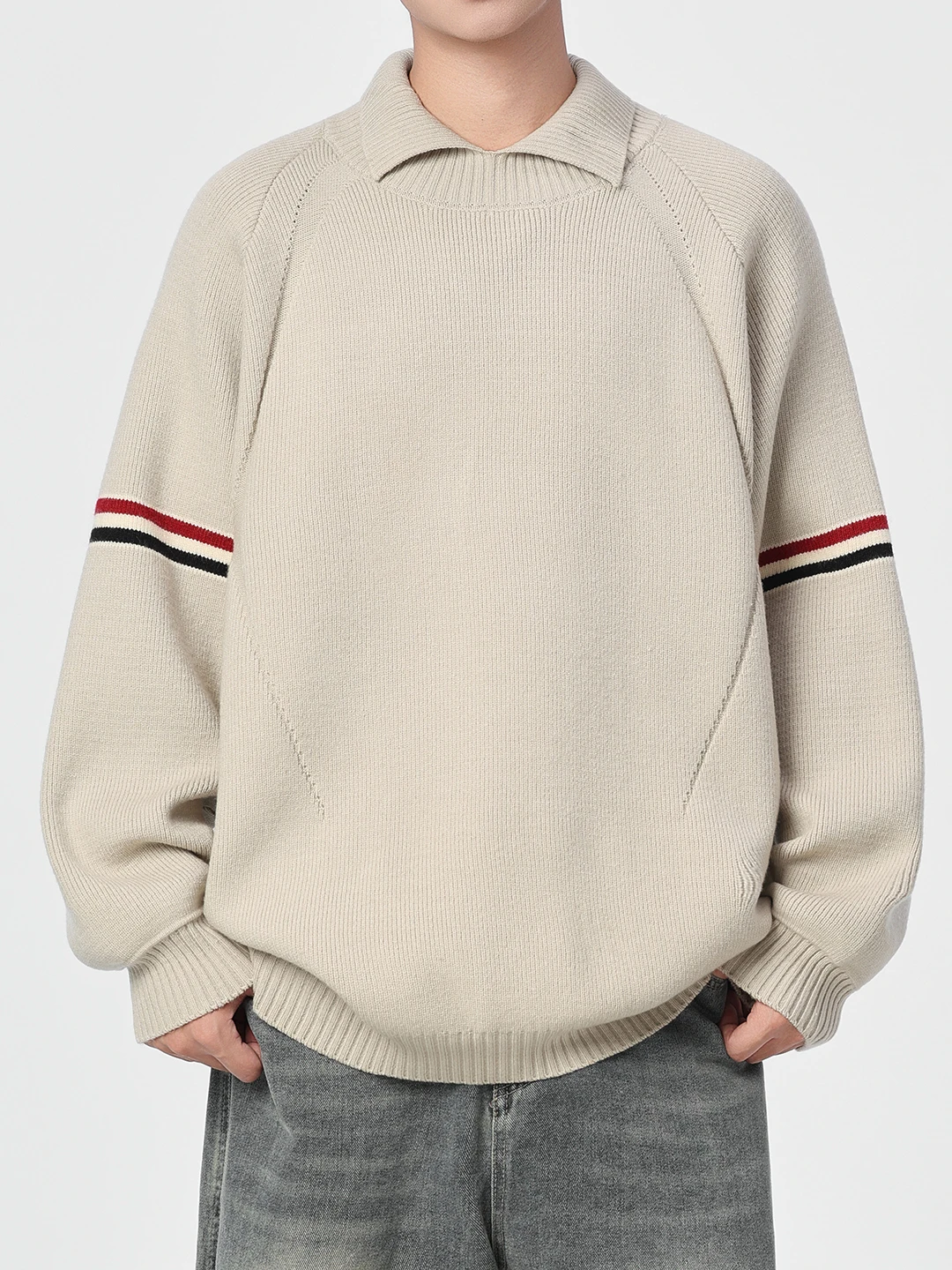 

Men's Faionable Long Sve Knitted Sweater with Collar Embroidered Inner Wear Casual Sle Cotton Polyester Nylon Blend