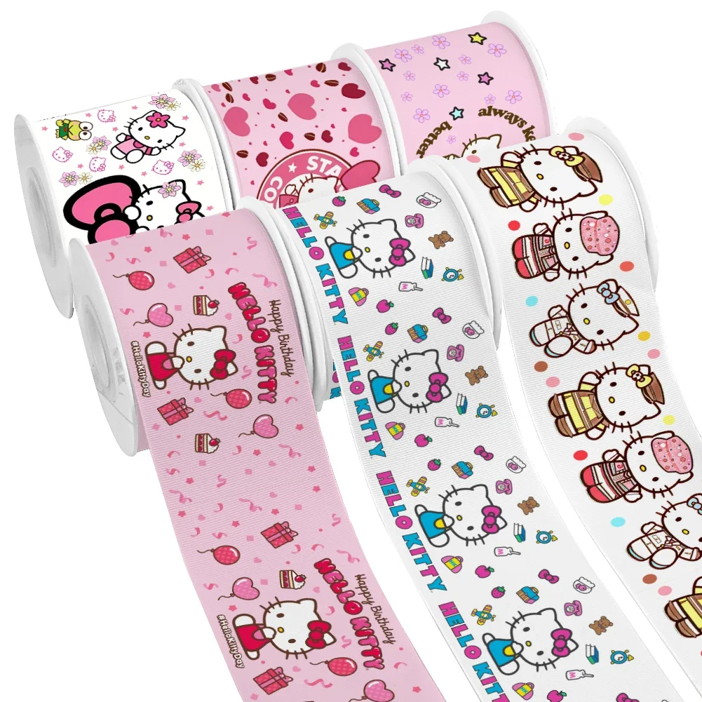 Japanese Sanrio Cartoon Hello Kitty Design Printed Grosgrain Satin Ribbon for Gift Wrapping Hair Bow 50 Yards