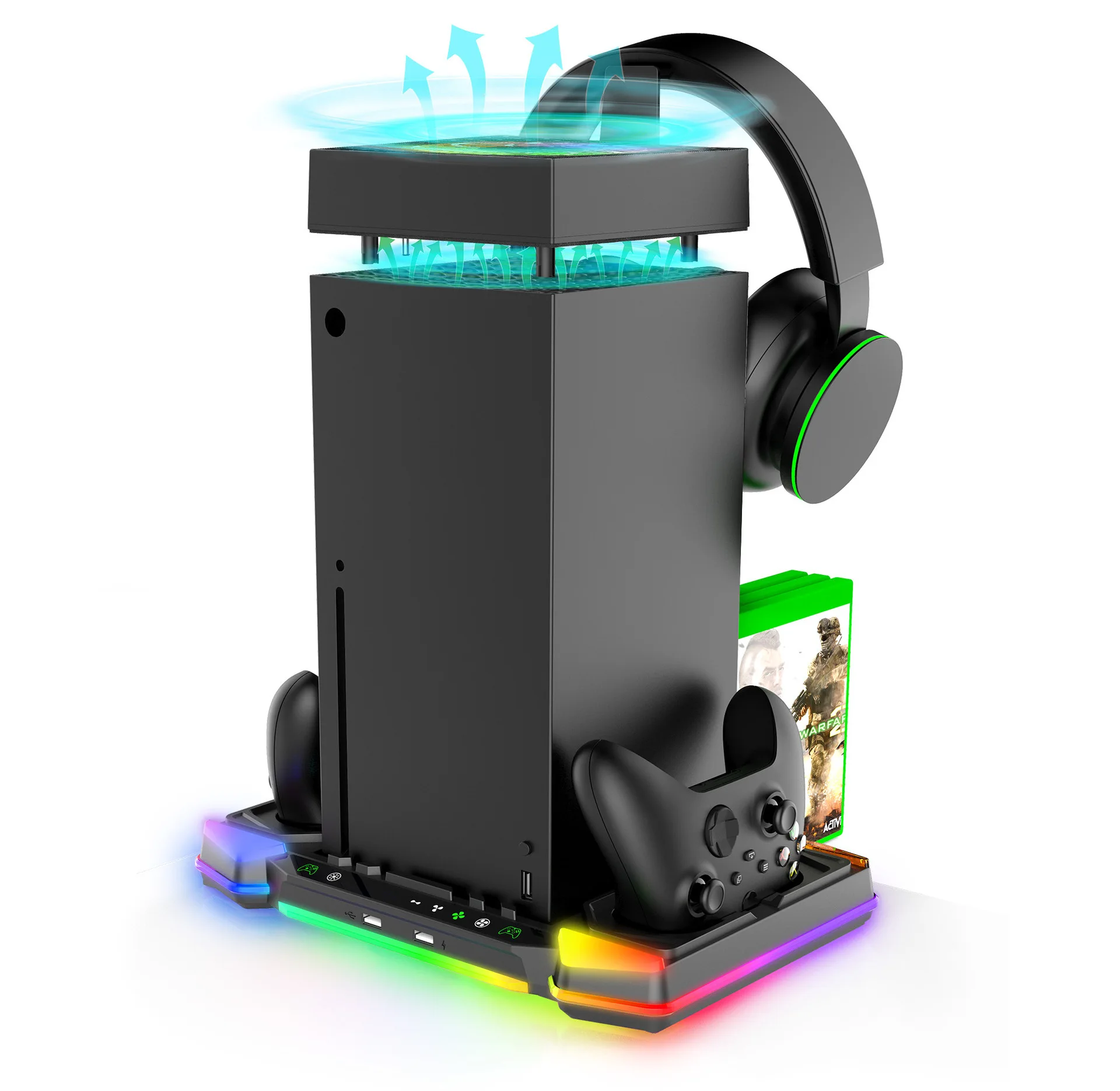 

Зарядная док-станция Ipega RGB с подставкой для наушников, зарядная станция с игровыми дисками, слот для карт, вертикальный охлаждающий вентилятор для Xbox Series X