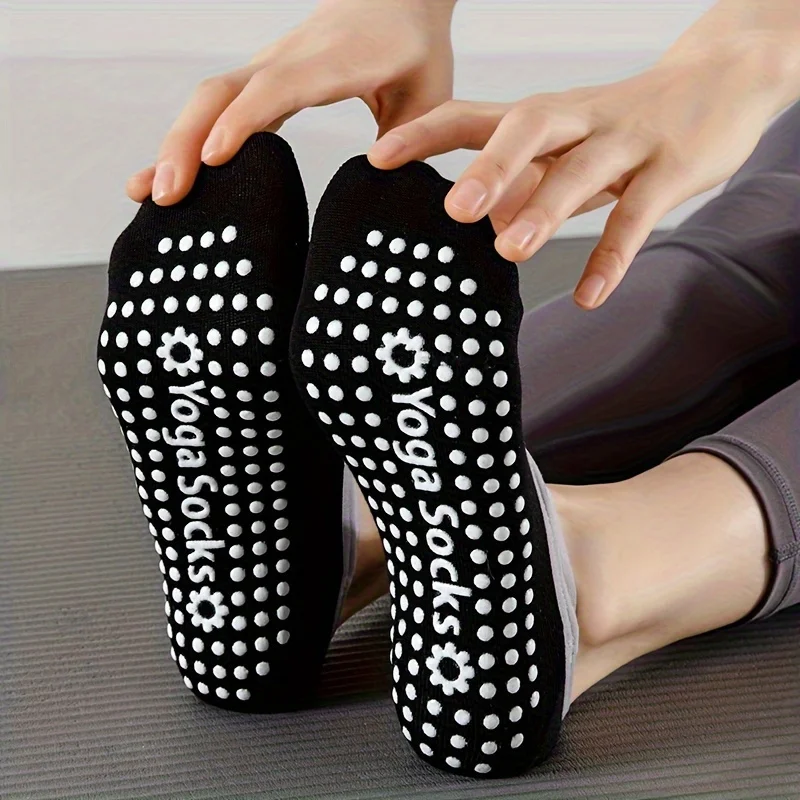 

6 pairs of women's silicone anti slip grip yoga socks and ankle straps in 5 colors (black/violet/beige/pink/mint green)