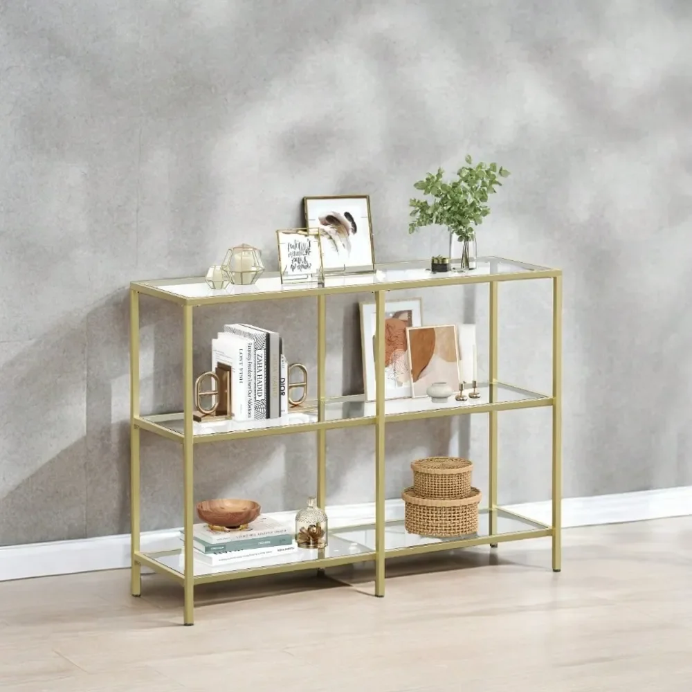

39.4 Inch Console Table With 3 Shelves, Sofa Tables, Modern Entryway Table, Metal Frame, Tempered Glass Shelf, Entryway Living