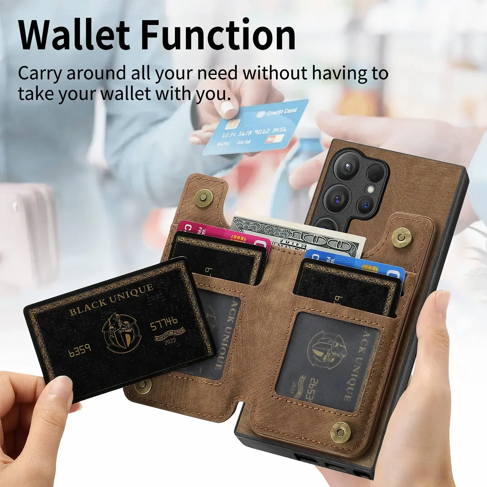 PU Zipper Wallet with Card Holder Phone Case for Samsung Galaxy S23 FE S24 S22 Ultra Plus M15 A15 A25 A35 A55 A05 A05S A14 Cover